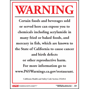 California Prop 65 Restaurants Warning Sign