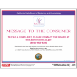 California Board of Barbering and Cosmetology Message to Consumer