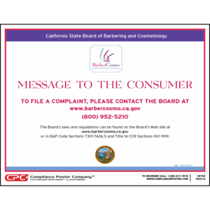 California Board of Barbering and Cosmetology Message to Consumer