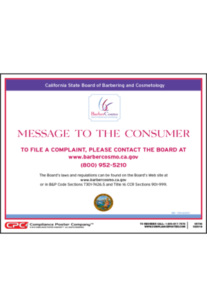 California Board of Barbering and Cosmetology Message to Consumer