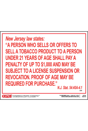 New Jersey Tobacco Proof of Age Poster
