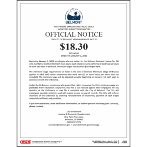 Belmont, CA Minimum Wage Poster