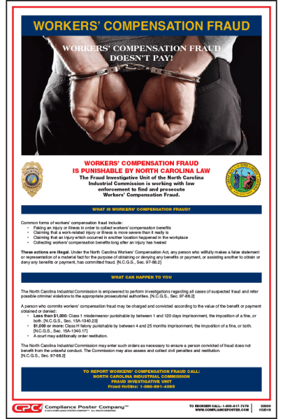 North Carolina Workers' Compensation Fraud Poster