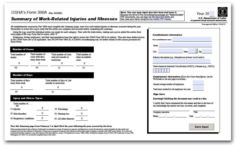 Osha Form 300a Posting Requirements 2023 Printable Forms Free Online