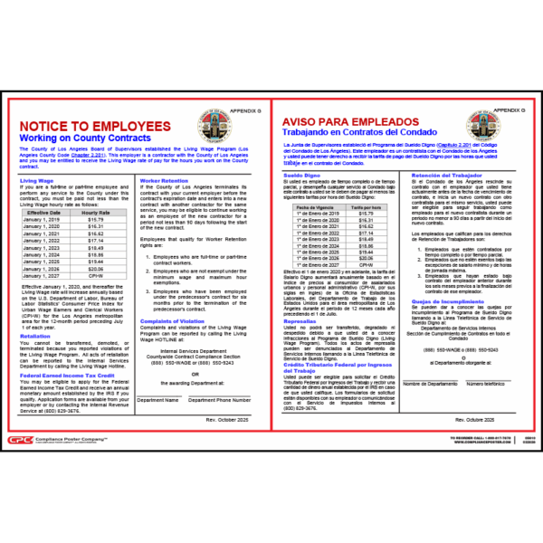 Los Angeles County Contractor Living Wage Poster