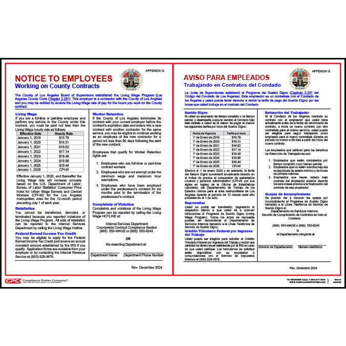 Los Angeles County Contractor Living Wage Poster