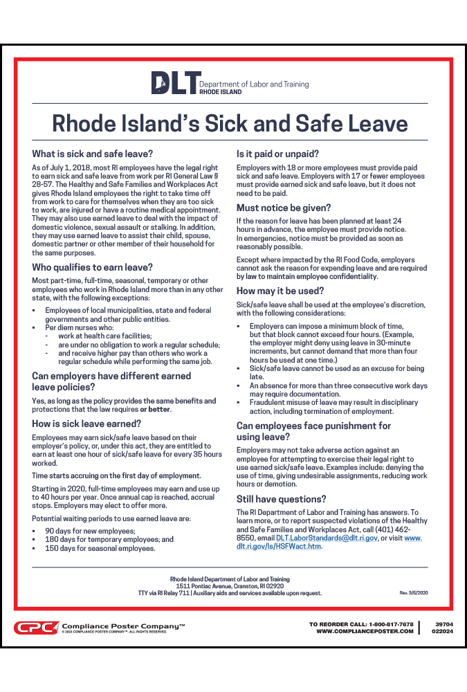 Rhode Island Sick and Safe Leave Poster