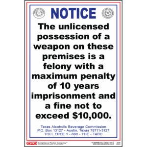 Texas Handgun Warning Poster