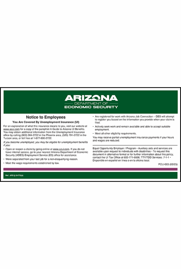 Arizona 2025 Unemployment Insurance Peel 'N Post™