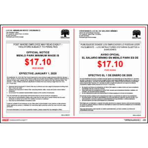 Menlo Park, CA Minimum Wage Poster