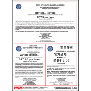 South San Francisco, CA Minimum Wage Poster