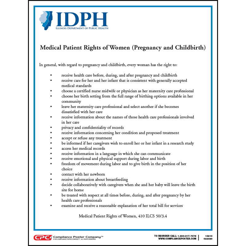 Maternity Rights Poster Illinois Medical Patient Rights of Women (Pregnancy and Childbirth ...