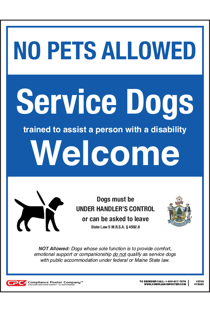 Maine Service Dogs Welcome Poster