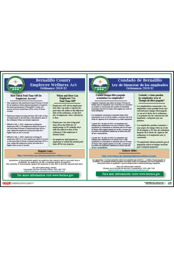 Bernalillo County NM Employee Wellness Act Poster
