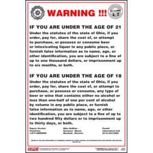 Ohio Underage Liquor Warning Sign