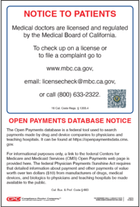 California Medical Notice Of Licensure & Open Payments Database 