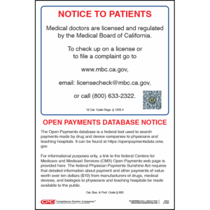 California Medical Notice of Licensure & Open Payments Database