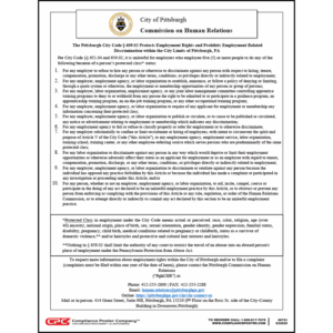 City of Pittsburgh, PA Employment Rights Poster