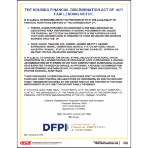 California Fair Lending Notice Poster