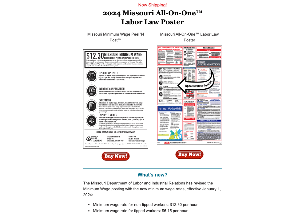 Missouri 2024 Update Compliance Poster Company   Missouri 2024 Update 