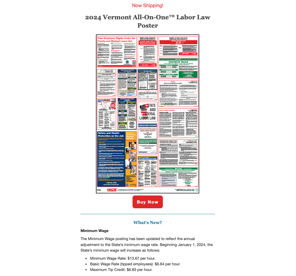 Vermont 2024 All On One Poster Update Now Shipping Compliance Poster   Vermont 2024 Poster Update 