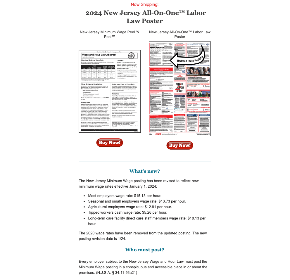 New Jersey 2024 Required Labor Law Poster Update - Compliance Poster