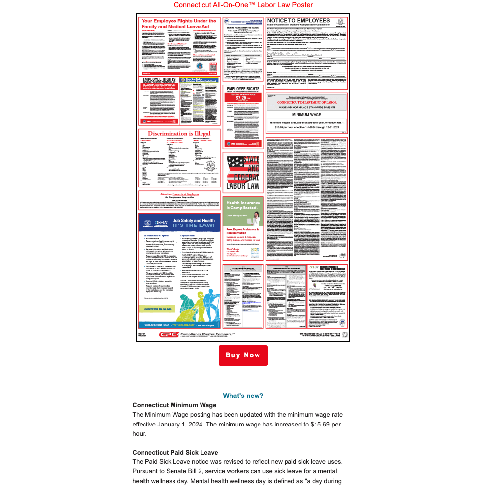 Connecticut 2024 Required Labor Law Poster Update - Compliance Poster ...