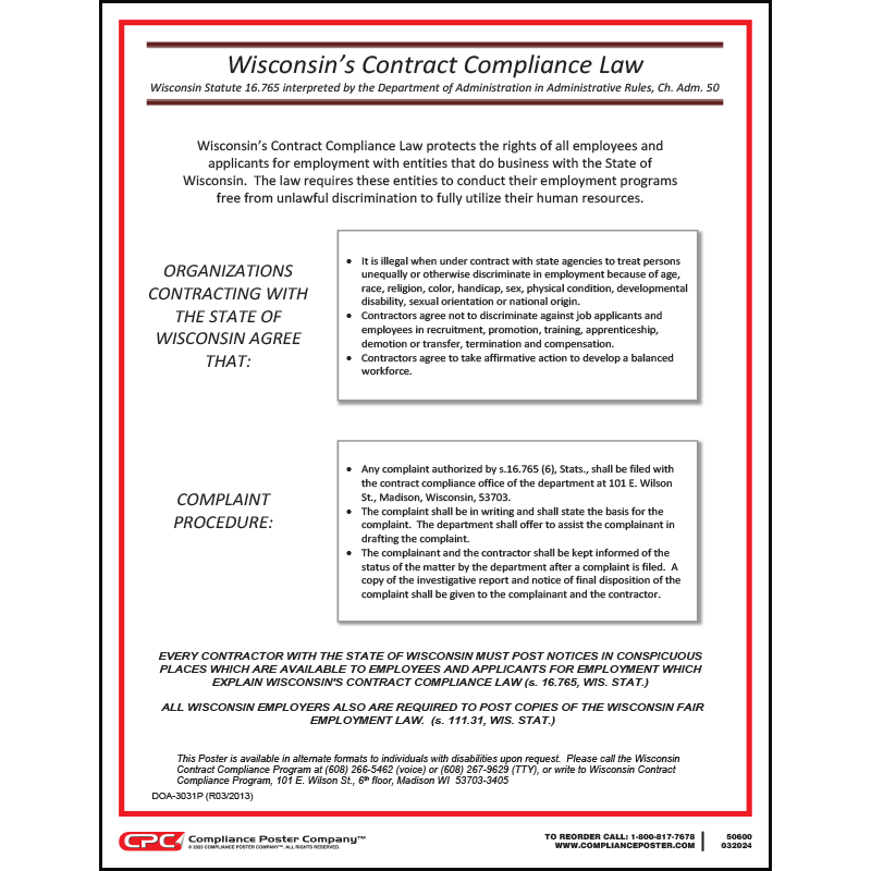 Apprentice Contract Wisconsin Wisconsin Contract Compliance Law Poster | CPC