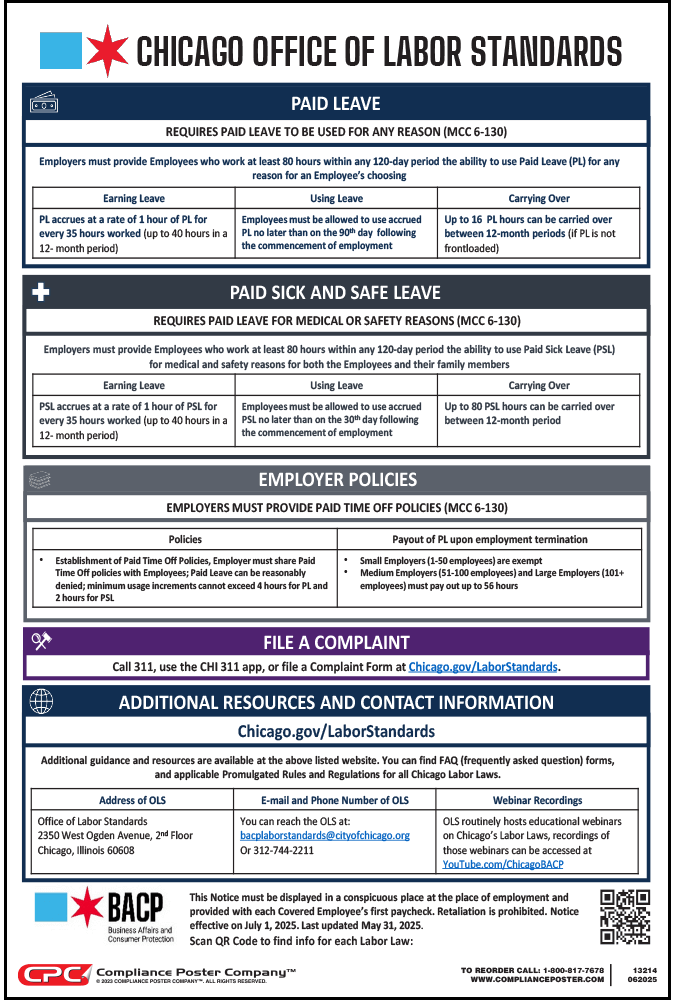 City of Chicago, IL Paid Sick Leave Poster Compliance Poster Company