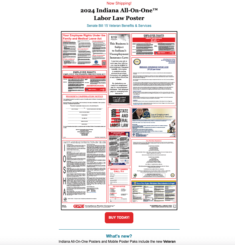 Indiana 2024 Poster Update Compliance Poster Company