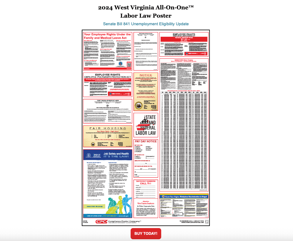 West Virginia Required 2024 Labor Law Poster Update - Compliance Poster ...