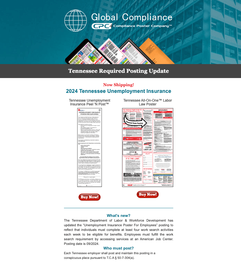Tennessee 2024 Unemployment Insurance Mandatory Update Compliance