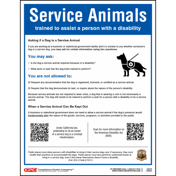 Service Animal Addendum California Service Animals Poster | CPC