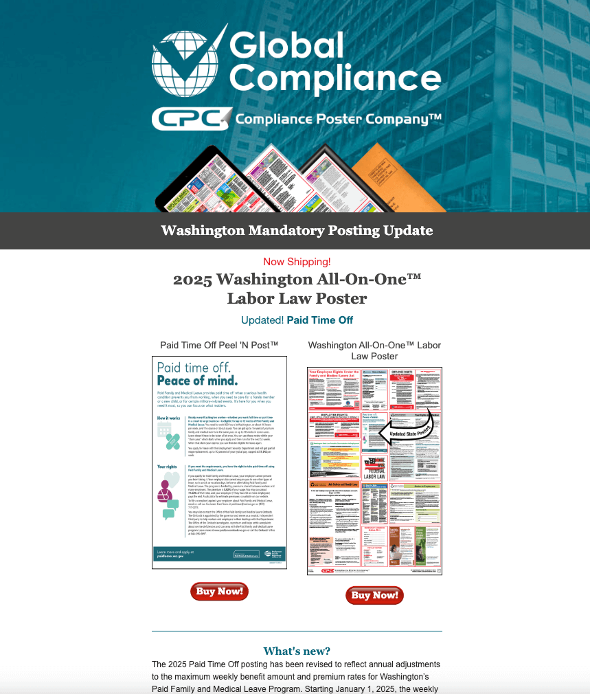 2025 Washington Mandatory Posting Update Compliance Poster Company