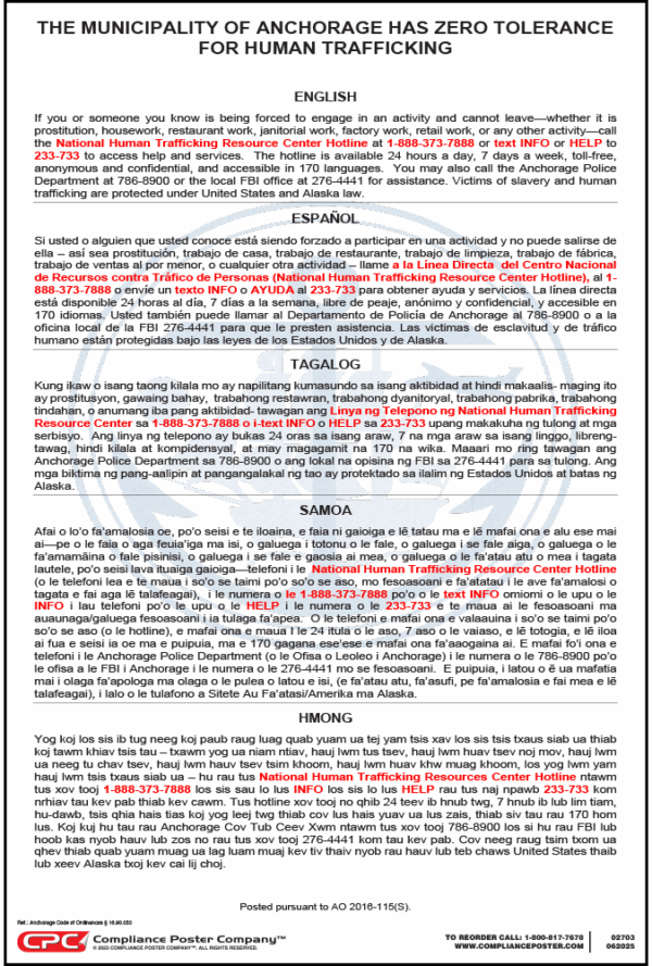 Anchorage, Alaska Human Trafficking Poster