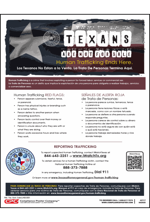 Texas Human Trafficking Poster
