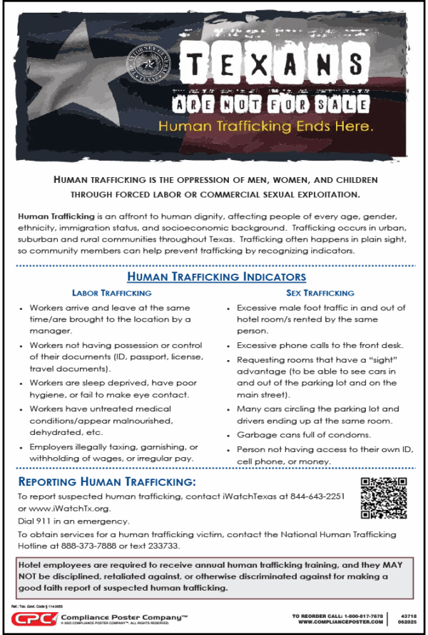 Texas Hotel Human Trafficking Poster