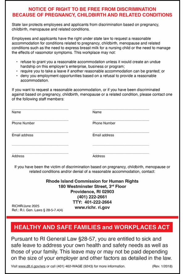 Rhode Island 2025 Pregnancy Discrimination Peel 'N Post™