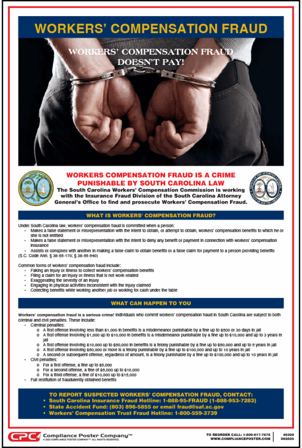 South Carolina Workers' Compensation Fraud Poster