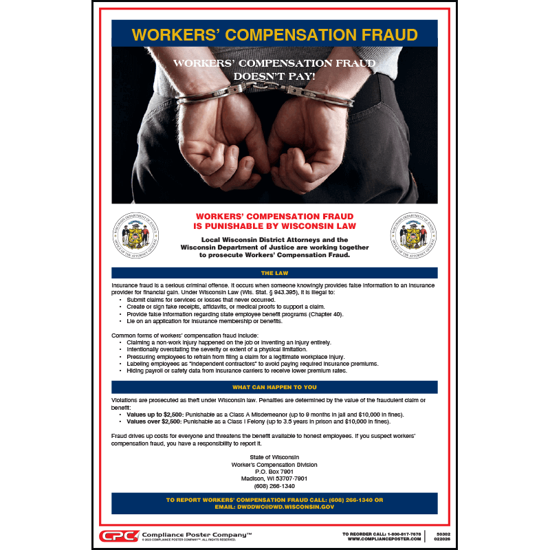 Wisconsin Workers' Compensation Fraud Poster