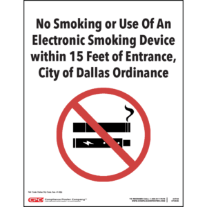 City of Dallas, TX No Smoking Within 15 Feet Poster